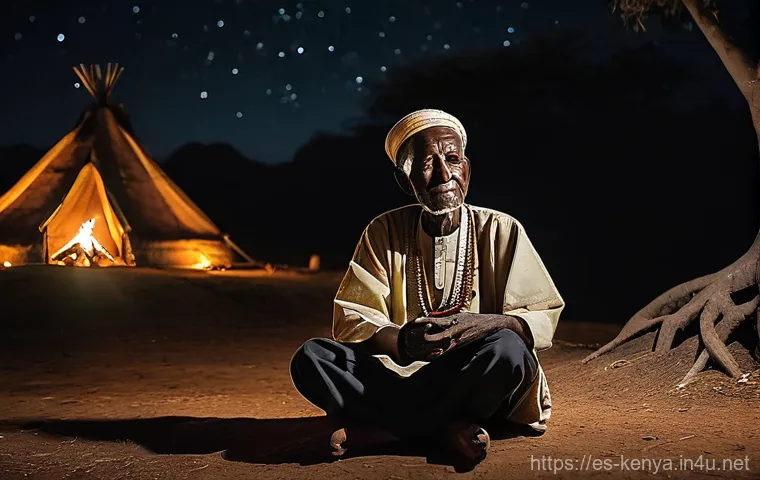 케냐 음악 축제 - **"Ancestral Harmony: Elder and Nyatiti under African Stars"**
    A wise, elderly Kenyan man, with ...