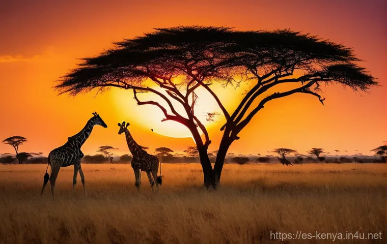 케냐로 가는 직항 노선 - **Prompt: A vibrant and authentic safari scene in the Maasai Mara at sunrise. A sturdy 4x4 safari ve...