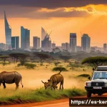 Home 20 나이로비에서 할 일 - A vibrant scene of Nairobi National Park at sunset with a diverse group of wildlife including rhinoc...