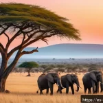 Home 18 마사이마라 국립공원 - A vibrant African savanna landscape at sunrise, with golden light illuminating vast grasslands dotte...