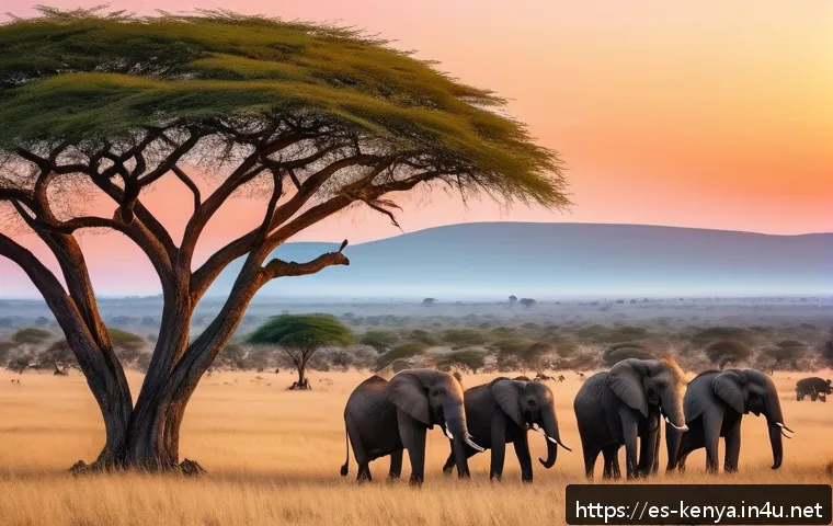 마사이마라 국립공원 - A vibrant African savanna landscape at sunrise, with golden light illuminating vast grasslands dotte...