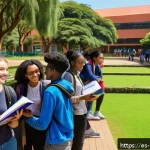 Home 17 케냐에서 학위 취득하기 - A vibrant university campus scene in Nairobi, Kenya, showing a diverse group of international studen...